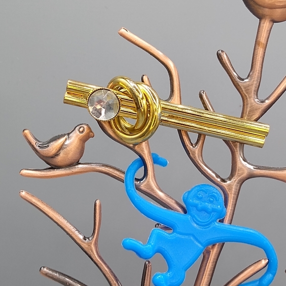 Gold Knot Bar Brooch Rhinestone Double Barrel Vtg - Picture 15 of 15